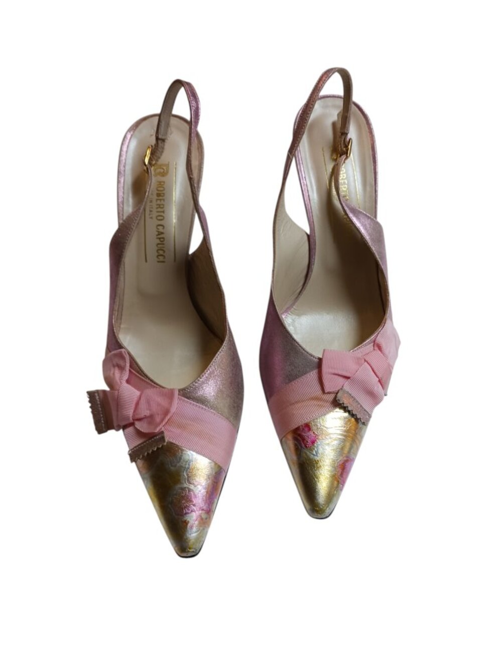Roberto Capucci Vintage Metallic Pink Kitten Heels Size 8.5B - Picture 3 of 16
